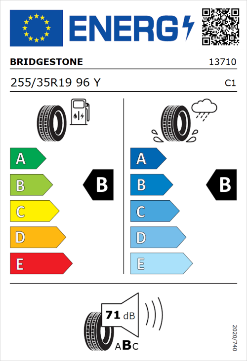 Tyre Label for Bridgestone Turanza T005 255/35R19 96Y