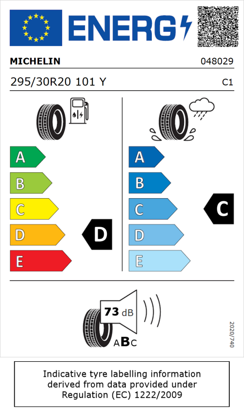 Tyre Label for Michelin Pilot Sport Cup 2 295/30R20 101Y