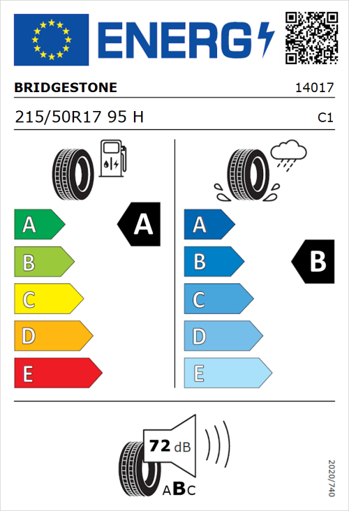Tyre Label for Bridgestone Turanza T005 215/50R17 95H