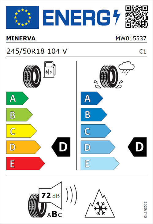 Tyre Label for Minerva Frostrack UHP 245/50R18 104V