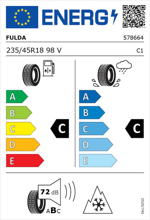 Tyre Label for Fulda Kristall Control HP2 235/45R18 98V