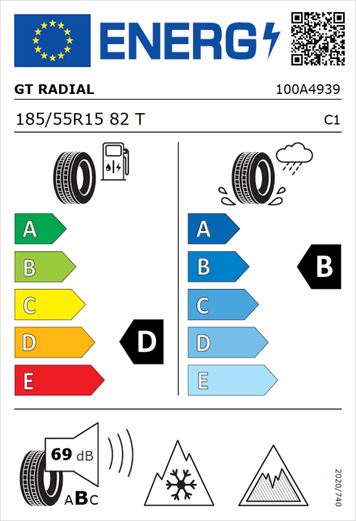 Tyre Label for GT Radial WinterPro 2 evo 185/55R15 82T