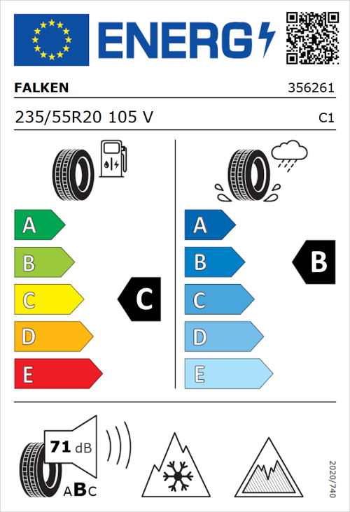 Tyre Label for Falken Euroall Season AS220 PRO 235/55R20 105V