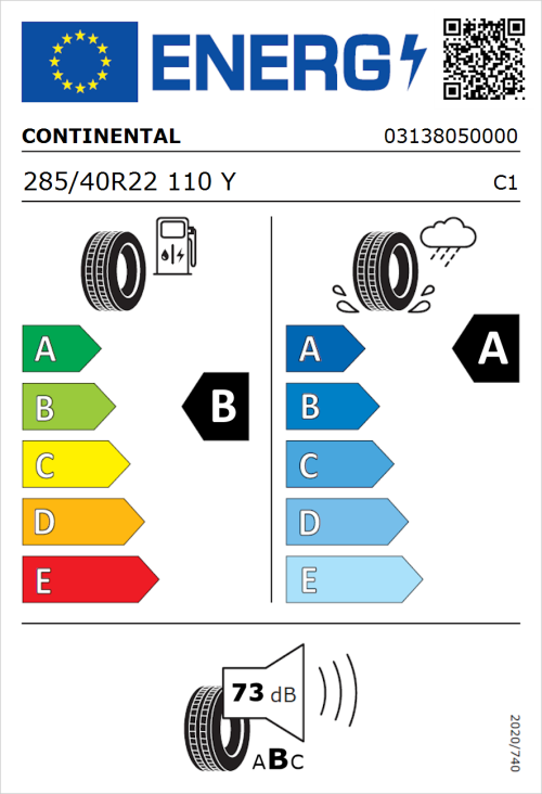 Tyre Label for Continental SportContact 7 285/40R22 110Y