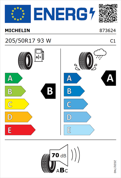 Tyre Label for Michelin Primacy 5 205/50R17 93W