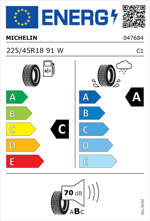 Tyre Label for Michelin Primacy 5 225/45R18 91W