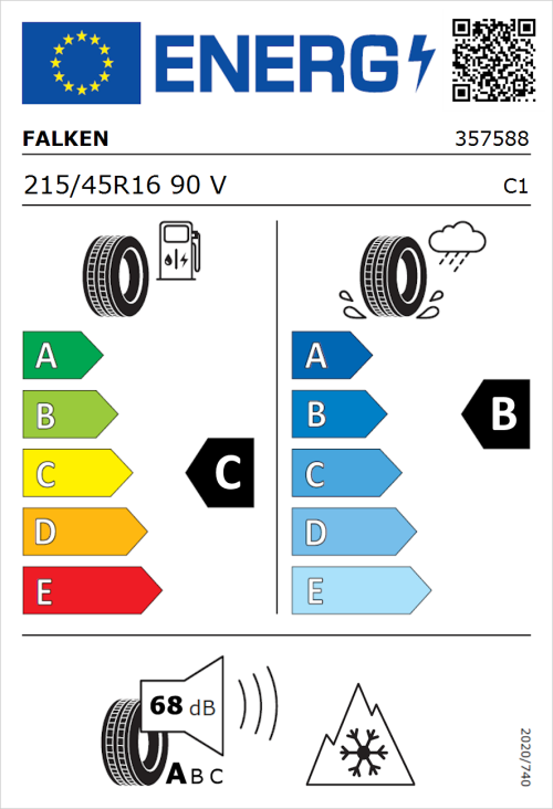 Tyre Label for Falken Euroall Season AS220 215/45R16 90V