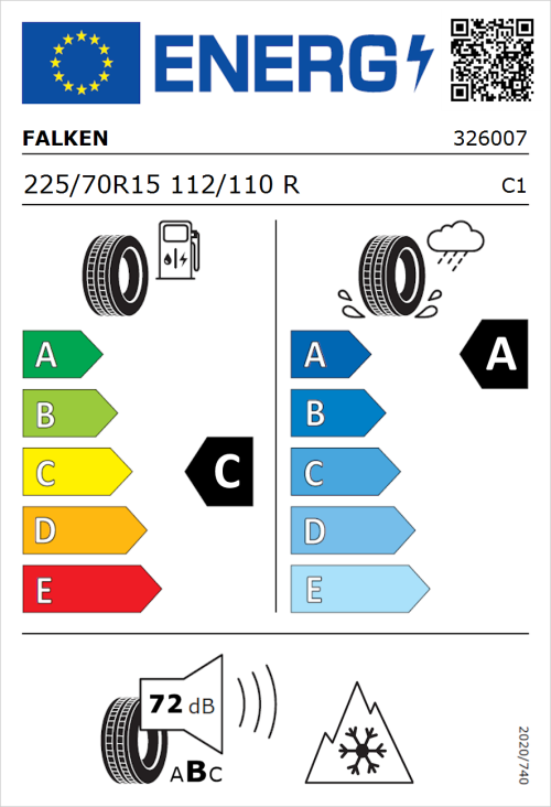 Tyre Label for Falken Eurowinter VAN01 225/70R15 112/110R